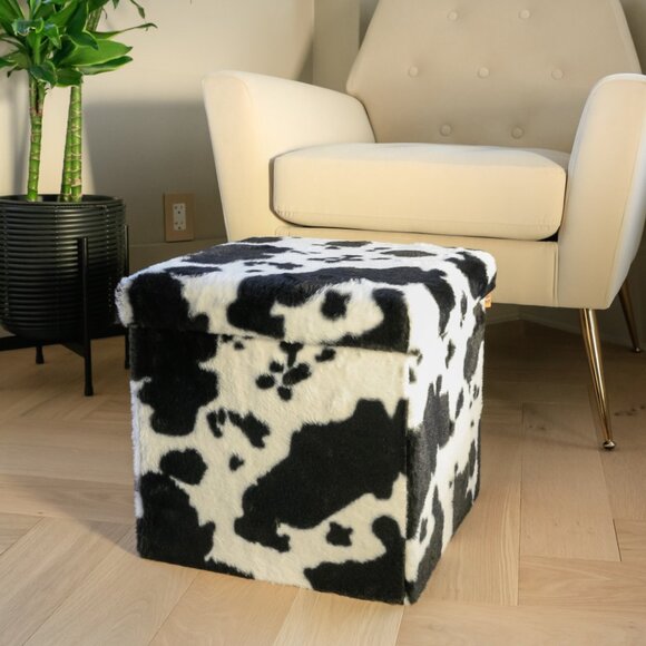 Go-Poufs Knock-Down Medium Cube Faux Cowhide Storage Ottoman | 15"x15"x15" - Picture 6 of 7